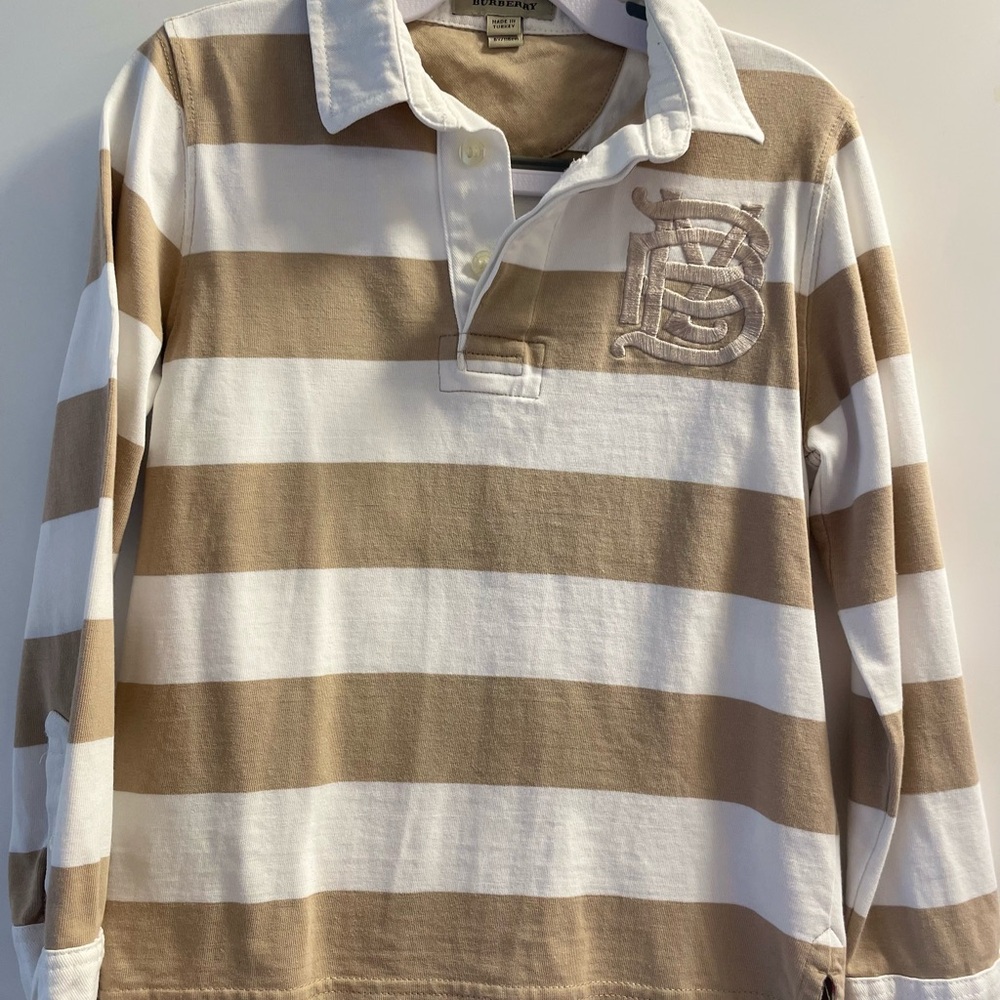Burberry Kids Beige and White Striped Long Sleeve Shirt